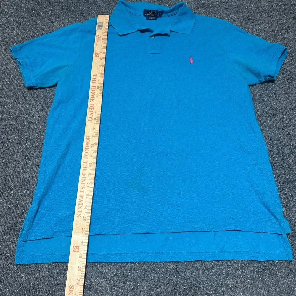 Polo Ralph Lauren Mens XL Custom Fit Short Sleeve Polo Shirt Blue Pink Pony